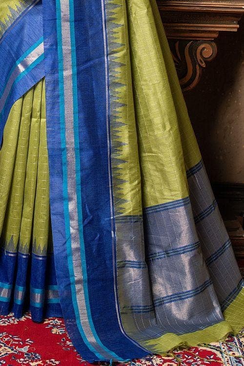 Olive Green Banarasi Raw Silk Saree