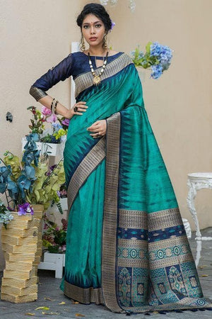Persian Green Banarasi Raw Silk Saree