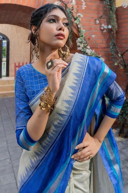 Rhino Grey Banarasi Raw Silk Saree