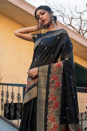 Sable Black Banarasi Raw Silk Saree