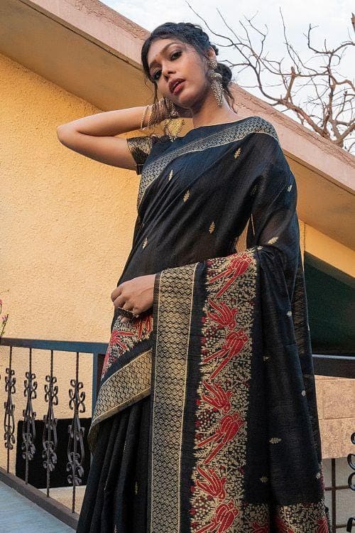 Sable Black Banarasi Raw Silk Saree