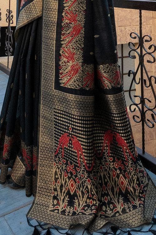 Sable Black Banarasi Raw Silk Saree