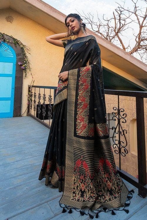 Sable Black Banarasi Raw Silk Saree
