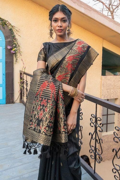 Sable Black Banarasi Raw Silk Saree