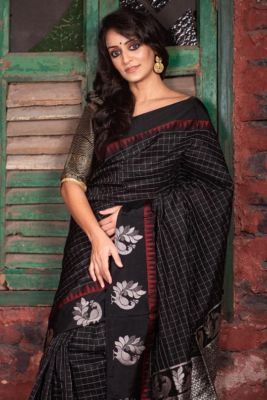 Sable Black Banarasi Raw Silk Saree