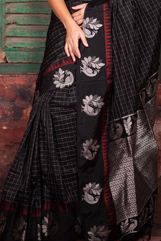 Sable Black Banarasi Raw Silk Saree
