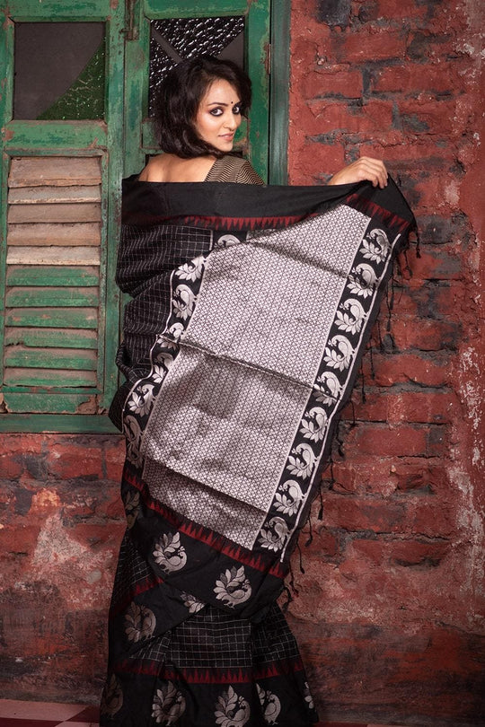 Sable Black Banarasi Raw Silk Saree