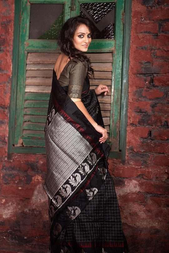 Sable Black Banarasi Raw Silk Saree