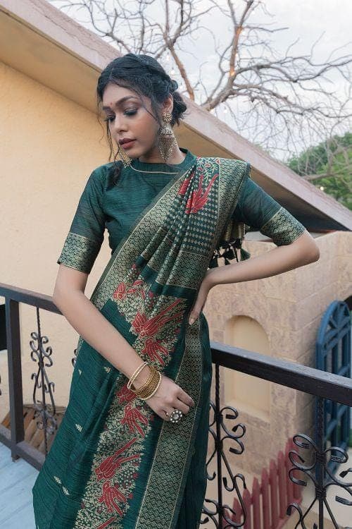 Sacramento Green Banarasi Raw Silk Saree