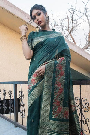 Sacramento Green Banarasi Raw Silk Saree