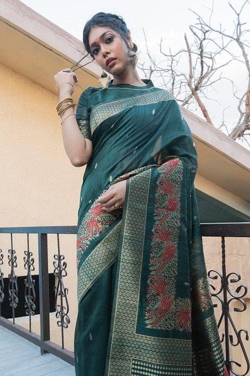Sacramento Green Banarasi Raw Silk Saree