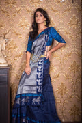 Sapphire Blue Banarasi Raw Silk Saree