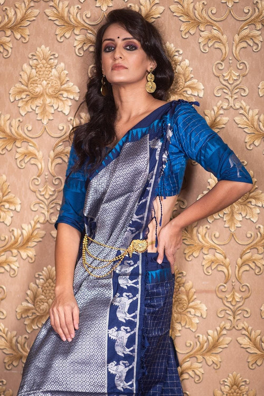 Sapphire Blue Banarasi Raw Silk Saree