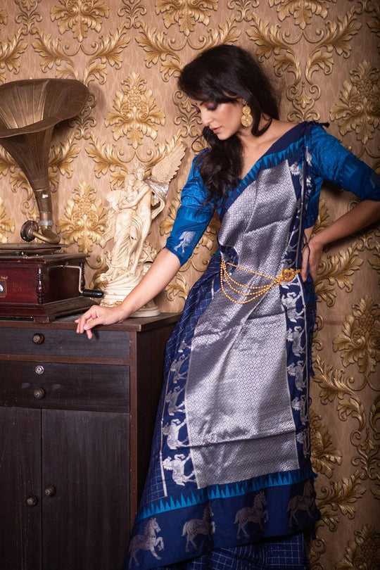 Sapphire Blue Banarasi Raw Silk Saree