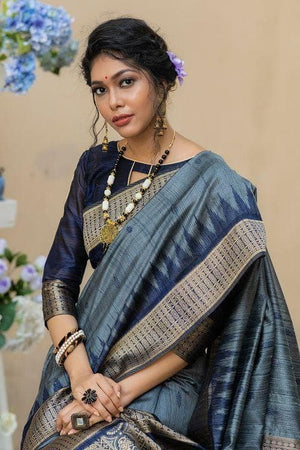 Slate Grey Banarasi Raw Silk Saree