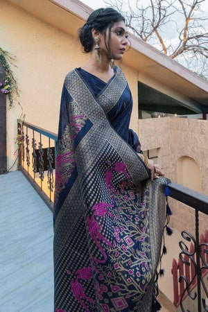 Steel Blue Banarasi Raw Silk Saree
