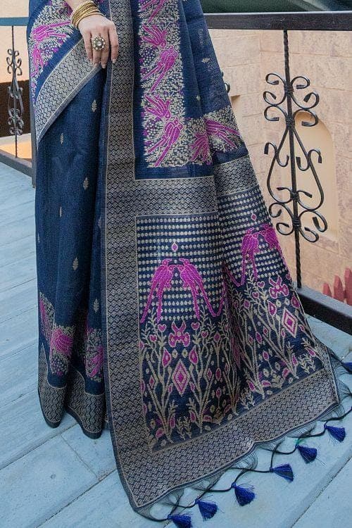 Steel Blue Banarasi Raw Silk Saree