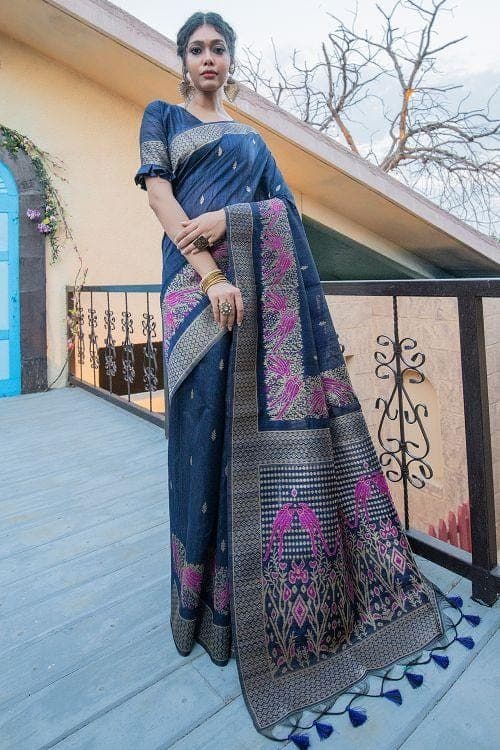 Steel Blue Banarasi Raw Silk Saree