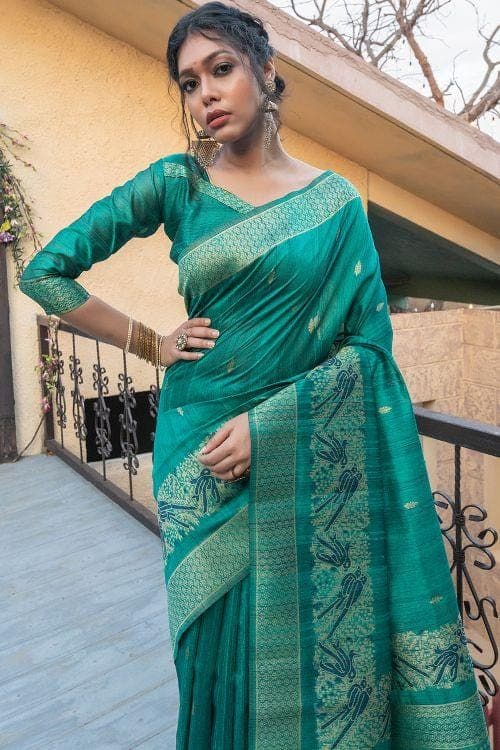 Teal Green Banarasi Raw Silk Saree