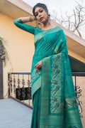 Teal Green Banarasi Raw Silk Saree