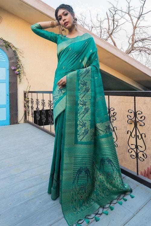 Teal Green Banarasi Raw Silk Saree