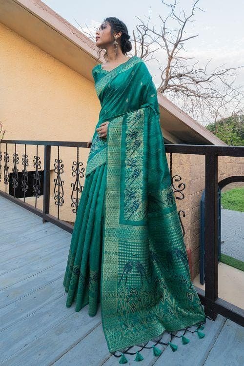 Teal Green Banarasi Raw Silk Saree