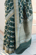 Timber Green Banarasi Raw Silk Fusion Saree