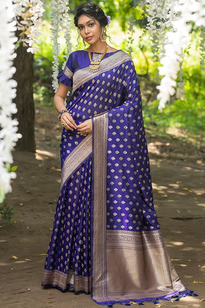 Admiral Blue Banarasi Butti Saree