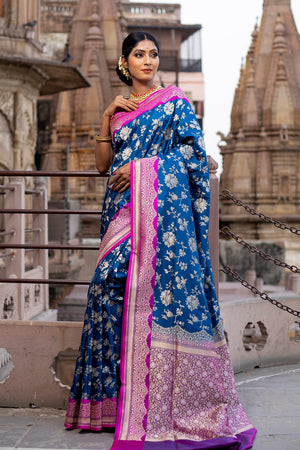Admiral Blue Banarasi Saree