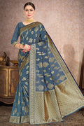 Banarasi Saree Aegean Blue Printed Banarasi Saree saree online