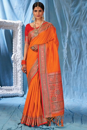 Aerospace Orange Banarasi Saree