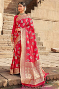 Amaranth red zari woven banarasi saree - From ghats of Banaras - Buy online on Karagiri - Free shipping to USA