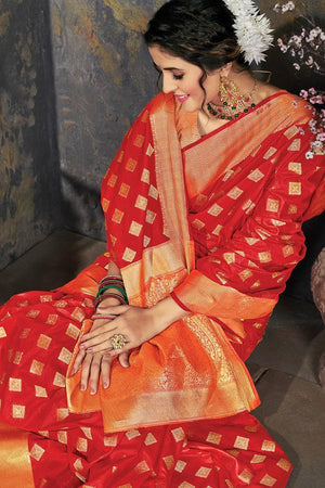 Amaryllis Red Banarasi Saree