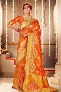 Banarasi Saree Amber Orange Zari Butta Woven Banarasi Saree saree online
