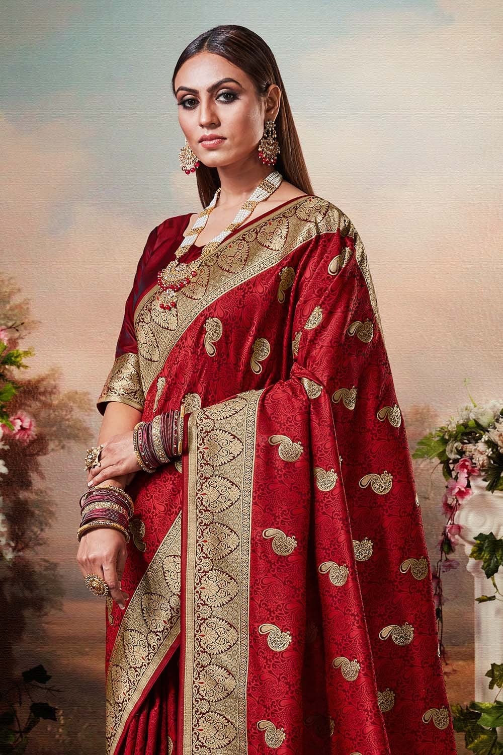 Banarasi Saree Apple Red Printed Banarasi Saree saree online