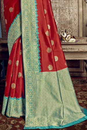 Banarasi Saree Apple Red Zari Woven Banarasi Saree saree online