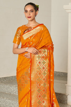 Apricot Orange Banarasi Saree