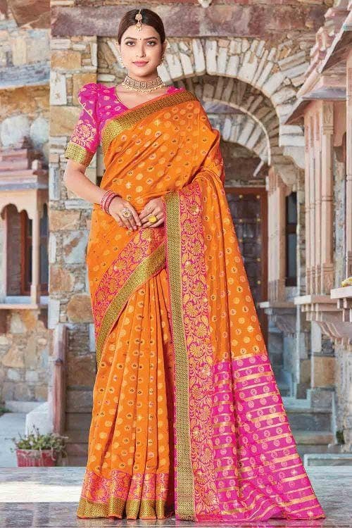 Apricot Orange Butta Banarasi Saree