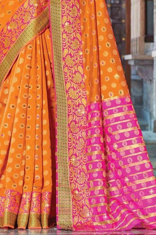 Apricot Orange Butta Banarasi Saree