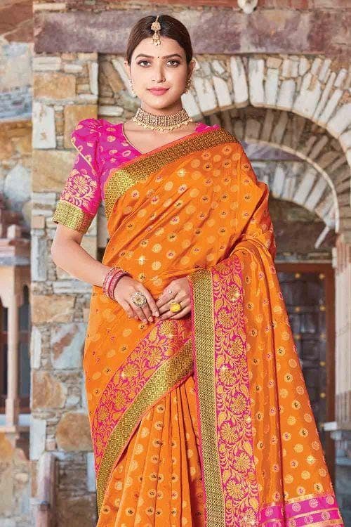 Apricot Orange Butta Banarasi Saree