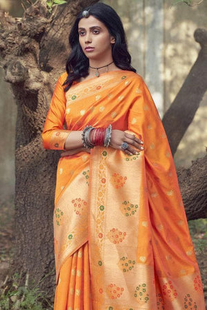 Apricot Orange Small Butta Woven Banarasi Saree