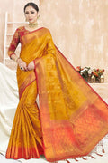 Apricot Orange Zari Butta Saree