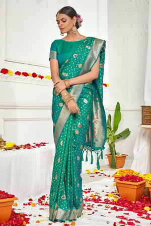 Aqua Green Banarasi Saree