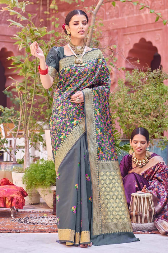 Banarasi Saree Asher Grey Kashmiri Zari Woven Saree saree online