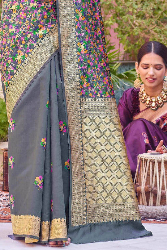 Banarasi Saree Asher Grey Kashmiri Zari Woven Saree saree online