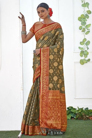 Asparagus Green Banarasi Saree