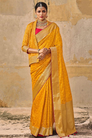 Aureolin Yellow Banarasi Saree