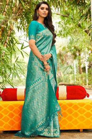 Azure Blue Banarasi Saree