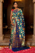 blue banarasi saree