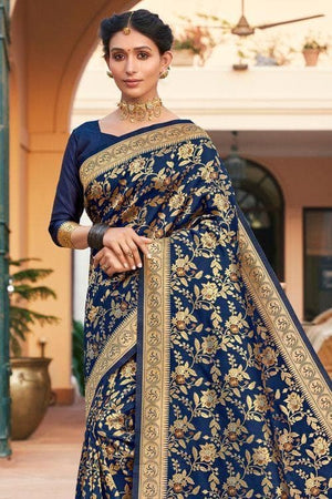 Azure Blue Intricate Jaal Woven Banarasi Saree